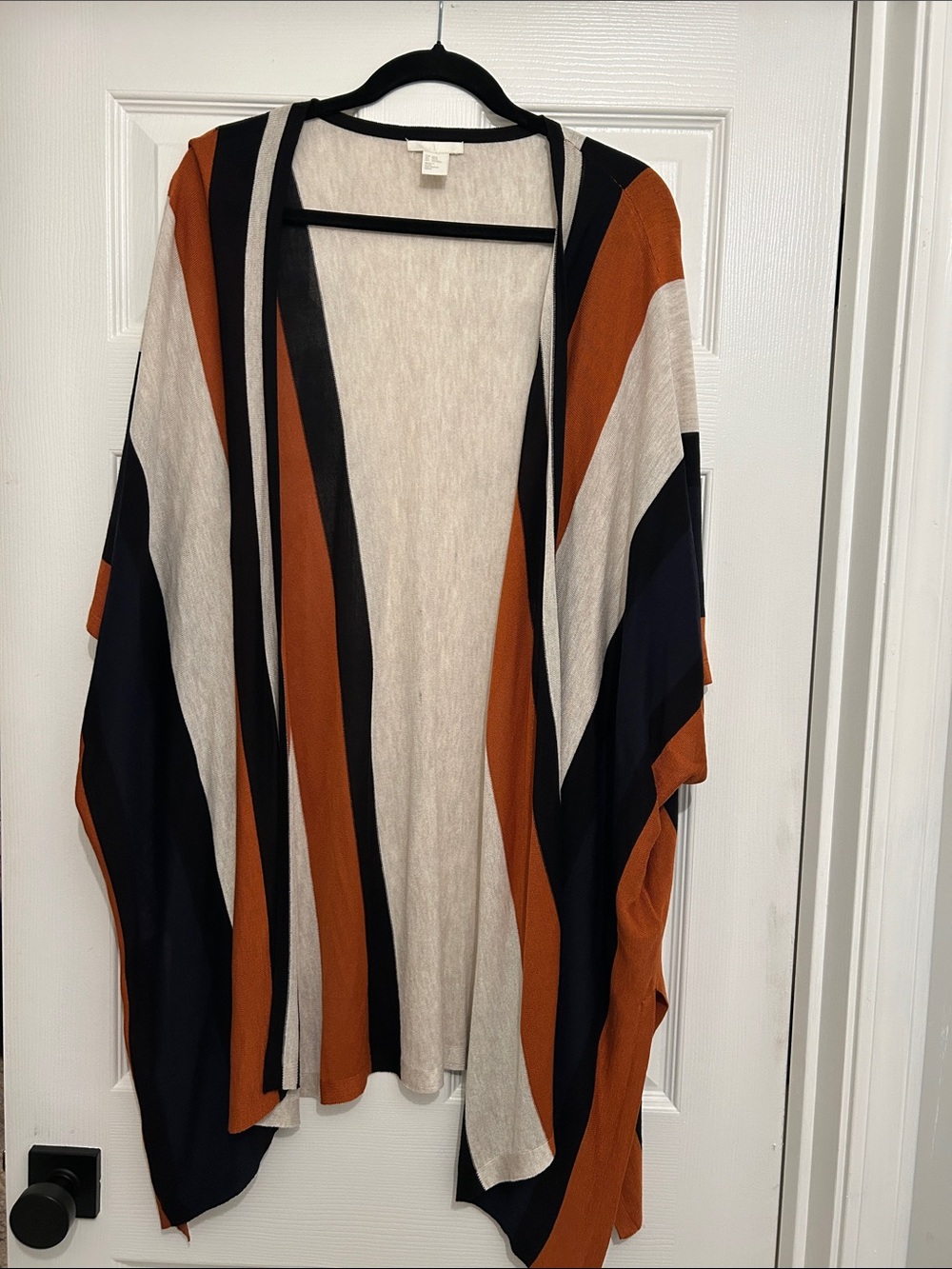 H&M Striped Open-Front Cardigan in Rust, Black & Cream